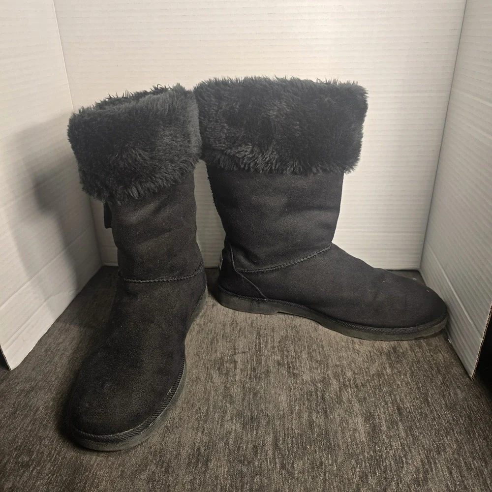 Makalu California Black Textile Faux Fur Lined Winter Snow Boots Womens Size 9